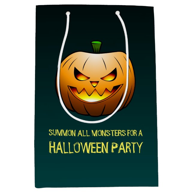 Sacola Para Presentes Média Cabeça de Abóbora Assustadora de Halloween (Frente)
