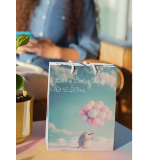 Sacola Para Presentes Média Cabeça de ouriço bonita com balões de aniversário,