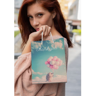 Sacola Para Presentes Média Cabeça de ouriço bonita com balões de aniversário,