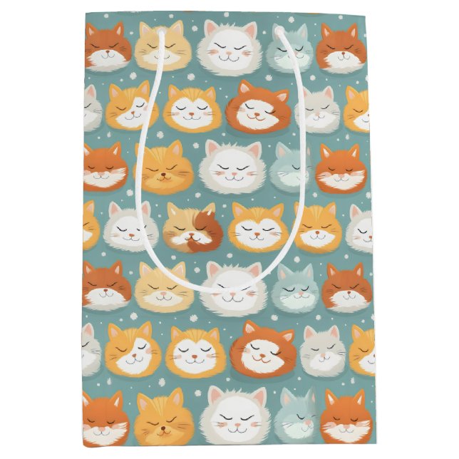 Sacola Para Presentes Média Cabeça Sonolenta Cabeça de Gato (Frente)