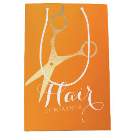 Sacola Para Presentes Média Cabeleireiro Maquiagem Salão Chic Tesoura Laranja 