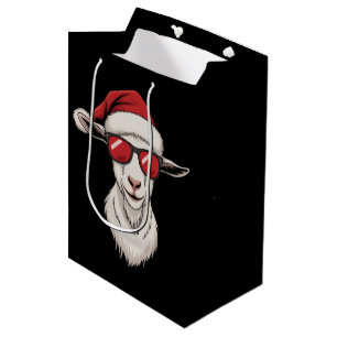 Sacola Para Presentes Média Cabra Chapéu do Papai Noel Engraçado Fofo Animal d