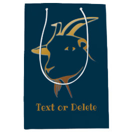 Sacola Para Presentes Média Cabra Dourada em azul Marinho