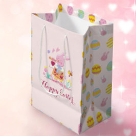 Sacola Para Presentes Média Caça ao Ovo De Coelhinho Rosa-felz pascoa