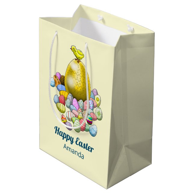 Sacola Para Presentes Média Caça ao Ovo de Páscoa Feliz (Verso inclinado)