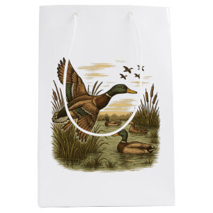 Sacola Para Presentes Média Caça ao Pato-Marreco Voador Retro