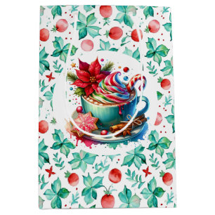 Sacola Para Presentes Média Cacau Quente de Aquarela, Candy Canela Natal