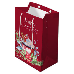 Sacola Para Presentes Média Cacau quente de Natal e pinheiro