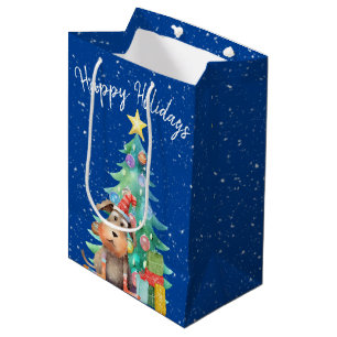 Sacola Para Presentes Média Cachorra d'água e árvore de Natal