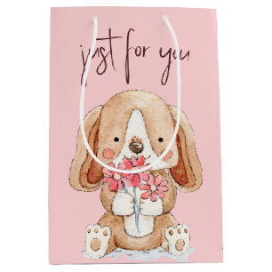 Sacola Para Presentes Média Cachorrinho com Flores