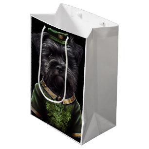 Sacola Para Presentes Média Cachorro Affenpinscher vestido para o Dia de São P