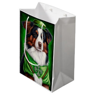 Sacola Para Presentes Média Cachorro Australian Shepherd vestido para o Dia de