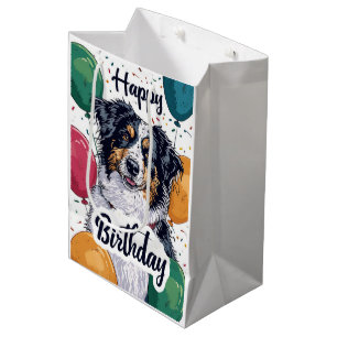 Sacola Para Presentes Média Cachorro Australiano com Balões - Aniversário