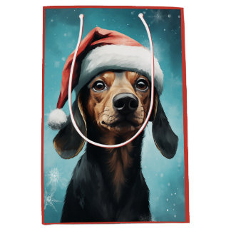 Sacola Para Presentes Média Cachorro Bonito Vestindo Natal Hat Dachshund Natal