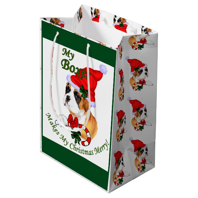 Sacola Para Presentes Média Cachorro Boxer Natal Alegre (Verso inclinado)