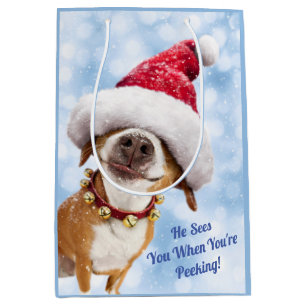 Sacola Para Presentes Média Cachorro Com Grande Chapéu De Papai Noel