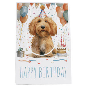 Sacola Para Presentes Média Cachorro de Goldendoodle de Aniversário