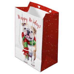 Sacola Para Presentes Média Cachorro De Natal Em Flocos De Neve