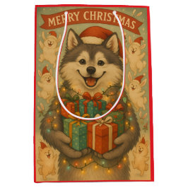 Sacola Para Presentes Média "Cachorro de Natal Festivo"