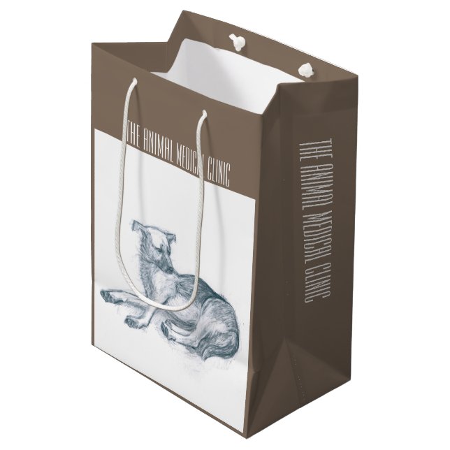 Sacola Para Presentes Média Cachorro. Desenho a lápis. (Frente inclinada)