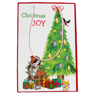 Sacola Para Presentes Média Cachorro e Árvore de Natal