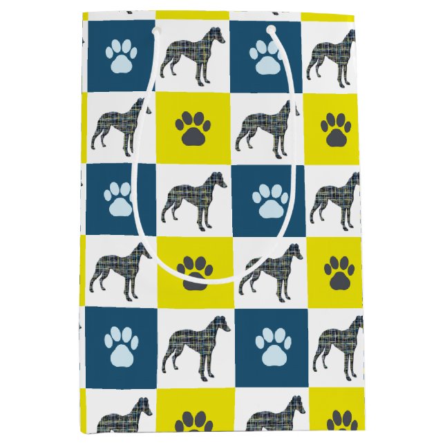 Sacola Para Presentes Média Cachorro e Pata Amarelo e Azul (Frente)