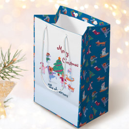 Sacola Para Presentes Média Cachorro Feliz de Natal Nome Azul
