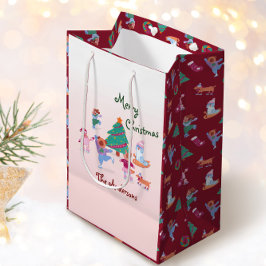 Sacola Para Presentes Média Cachorro Feliz de Natal Nome Pink Red