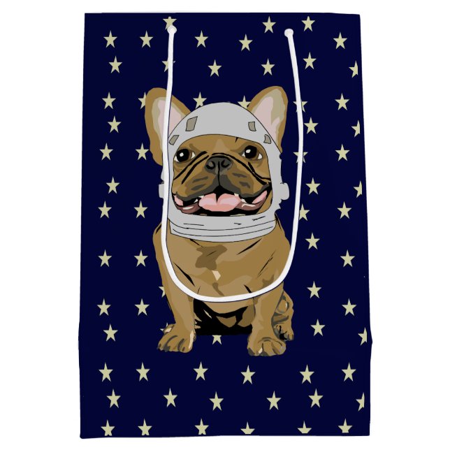 Sacola Para Presentes Média Cachorro fofo astronauta (Verso)