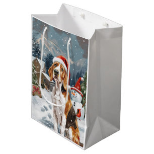 Sacola Para Presentes Média Cachorro Foxhound Inglês Americano Natal Inverno A