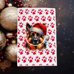 Sacola Para Presentes Média Cachorro german shepherd no Natal