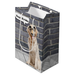 Sacola Para Presentes Média Cachorro Golden Retriever aniversariante com másca