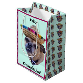 Sacola Para Presentes Média Cachorro Marrom Face Chug Foto