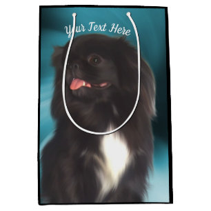 Sacola Para Presentes Média Cachorro Pekingês Negro Personalizado