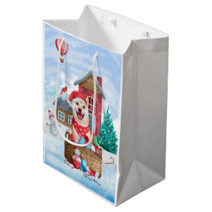 Sacola Para Presentes Média Cachorro Shiba Inu Na Casa Dos Cachorros De Natal