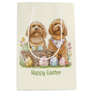Sacola Para Presentes Média Cachorros de Goldendoodle felz pascoa