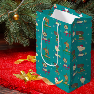 Sacola Para Presentes Média Cachorros Feriados de Natal bonitos em padrão de v