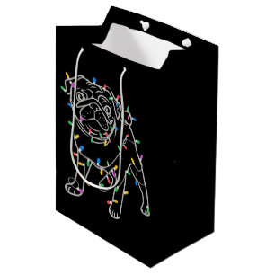 Sacola Para Presentes Média Cachorros Pug Árvore Suéter de Natal Xmas Animal d