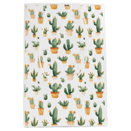 Sacola Para Presentes Média Cactus Potado no Saco Branco do Presente