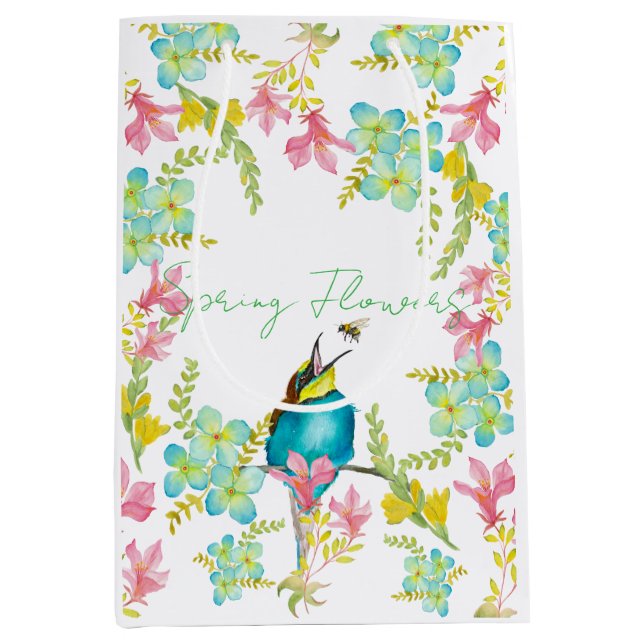 Sacola Para Presentes Média Cadeado de flores de primavera (Frente)