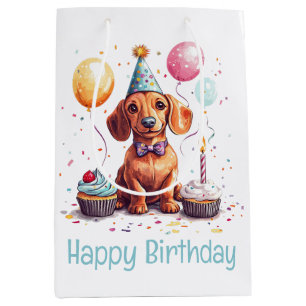 Sacola Para Presentes Média Cães Dachshund de Aniversário