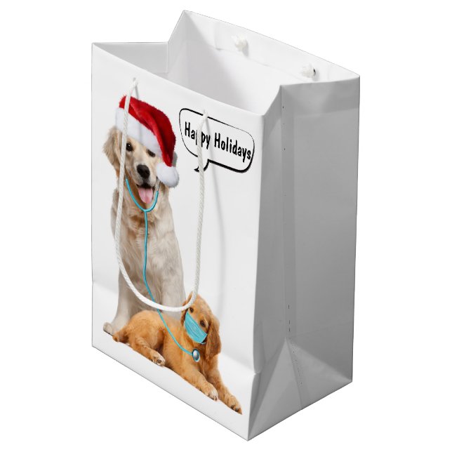 Sacola Para Presentes Média Cães de Feliz Natal (Frente inclinada)