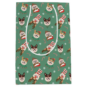 Sacola Para Presentes Média Cães de Natal Pembroke Welsh Corgi