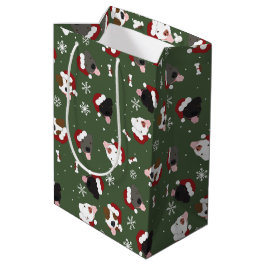 Sacola Para Presentes Média Cães de Papai Noel no Verde