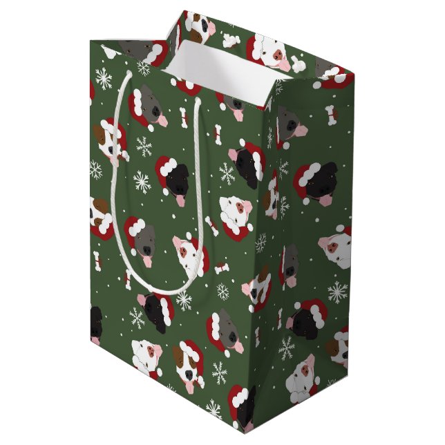 Sacola Para Presentes Média Cães de Papai Noel no Verde (Verso inclinado)