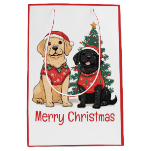 Sacola Para Presentes Média Cães Labrador Retriever Feliz Natal
