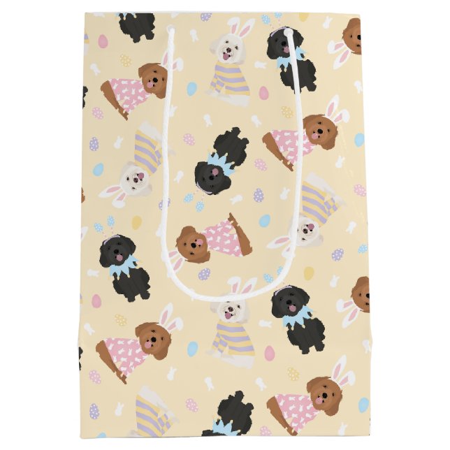 Sacola Para Presentes Média Cães Maltipoo felzs pascoa (Verso)