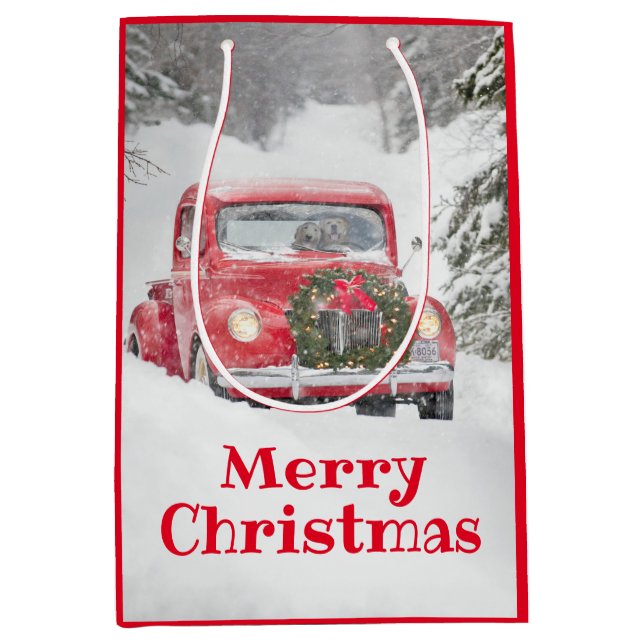 Sacola Para Presentes Média Cães num Caminhão (Frente)