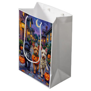 Sacola Para Presentes Média Cães Terrier Escocês em Fantasias de Halloween