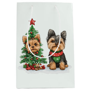 Sacola Para Presentes Média Cães Yorkie de Natal